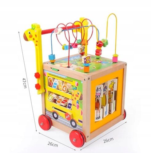 DUŻY DREWNIANY CHODZIK PCHACZ KOSTKA EDUKACYJNA 7w1 MONTESSORI + MULA na Arena.pl