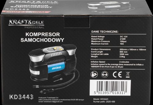 kompresor samochodowy 7bar 250w kd3443 na Arena.pl