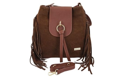 Skórzana torebka boho z frędzlami - Brązowa na Arena.pl