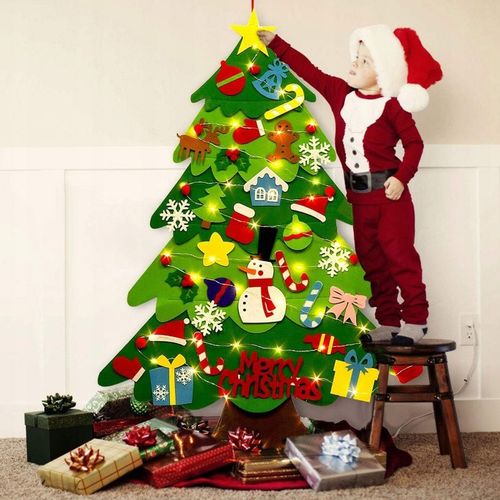 CHOINKA FILCOWA NA RZEPY Z OZDOBAMI DLA DZIECI ŚWIATEŁKA 50 LED NA ŚCIANĘ na Arena.pl