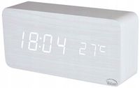 Zegar Budzik DREWNIANY Elektroniczny Cyfrowy LED Stojący – TERMOMETR + DATA