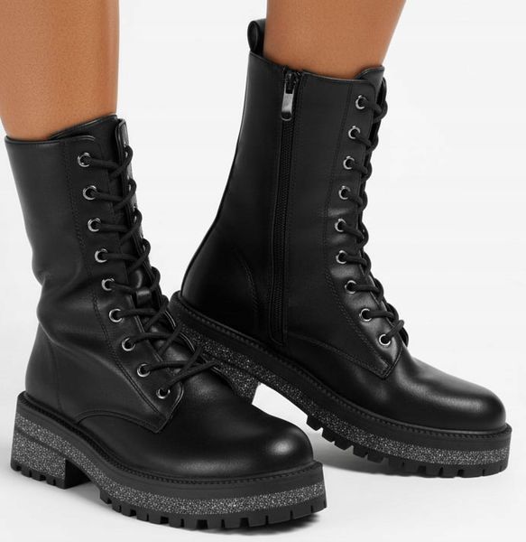 9066 CZARNE DAMSKIE OCIEPLANE BOTKI GLANY WORKERY ZAMEK 38 zdjęcie 3