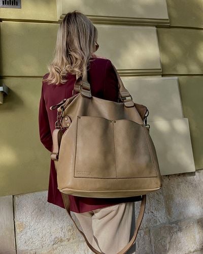 Torebka skórzana XL shopper vintage bag z kieszeniami vera pelle - MARCO MAZZINI beż taupe na Arena.pl