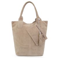 VERA PELLE torebka damska zamszowa worek shopper z suwakiem V146 beżowa