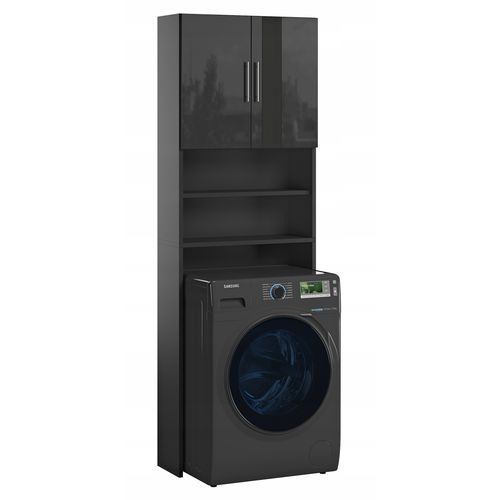 Słupek Regał Nad Pralkę Półka Szafka 190 x 64 x 25 CM Ariel Czarny Połysk na Arena.pl