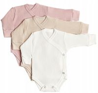 3x Body kopertowe 56 prążki ecru, róż, white sand