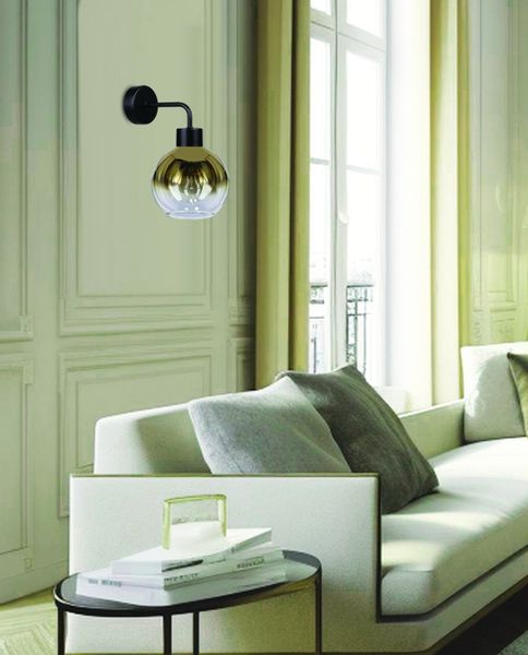 Lady lampa kinkiet czarny 1x40W E27 klosz złoty zdjęcie 2