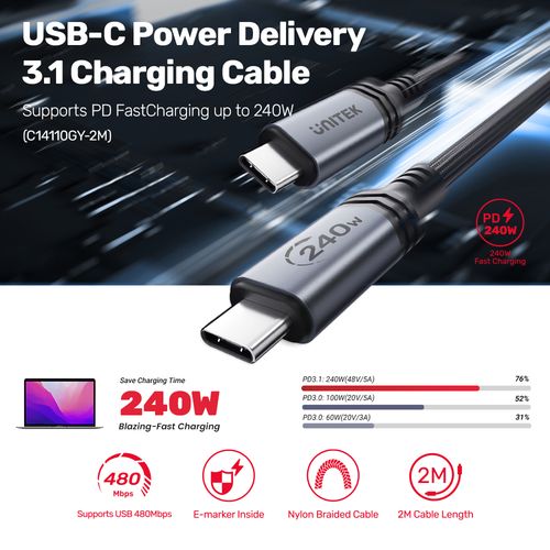 Kabel Unitek USB typ C - USB typ C 2 m czarny na Arena.pl