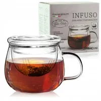 NOWOCZESNY SZKLANY KUBEK Z ZAPARZACZEM DO HERBATY ZIÓŁ 440ml SZKLANY WKŁAD