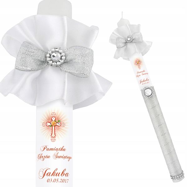 Zdobiona Świeca NA CHRZEST imię i data CHRZTU prezent na chrzest zdjęcie 8