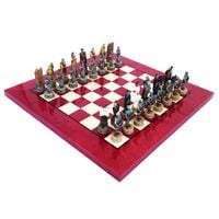WŁOSKI ZESTAW FIGUR SZACHOWYCH BITWA O TROJĘ + SZACHOWNICA DREWNO  42