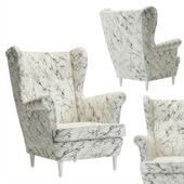 Fotel uszak skandynawski biały marmur wzór carrara Design Family Meble