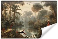 Fototapeta Las TROPIKALNY Rzeka Ptaki Liście Vintage 270cm x 180cm