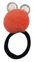 Dziecięca gumka do włosów pompon z uszkami kryształki perełki pomarańczowy