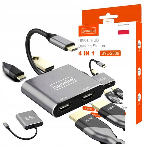 ADAPTER HUB Przejściówka USB-C 3.1 4W1 2x HDMI 4K USB 3.0 Power Delivery PD na Arena.pl