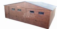 GARAŻ BLASZANY 7m x 6m poziom - dwuspad - 2x Brama + drzwi + 4x okno -drewnopodobny TS295 7x6