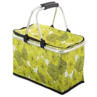 Kosz piknikowy zielony w kwiaty składany termiczny turystyczny koszyk
