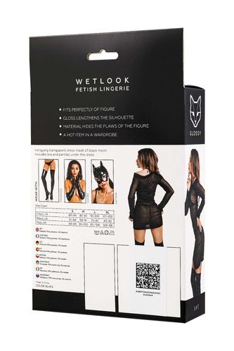 Glossy Sheril, Set (Dress, Bra +Panties), Wetlook, Black, Xl na Arena.pl