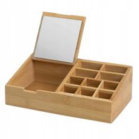 SZKATUŁKA NA BIŻUTERIĘ KOSMETYKI BAMBUSOWA Z LUSTREM PRZEGRÓDKAMI ORGANIZER