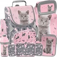 TORNISTER SZKOLNY KOT DLA DZIEWCZYNEK DO KLAS 1-4 DO PODSTAWÓWKI ZESTAW 5w1