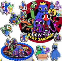 ZESTAW OPŁATEK NA TORT 20CM + TOPPERY PAPIEROWE - RAINBOW FRIENDS 15CM 18