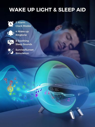 Inteligentny budzik ładowarka indukcyjna lampka led rgb (czarna) na Arena.pl