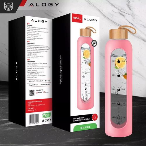 BUTELKA SZKLANA NA WODĘ BIDON MOTYWACYJNA SZCZELNA SILIKONOWE ETUI 1000 ML na Arena.pl