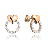 MINET Rose gold kolczyki srebrne z sercami LOVE z białymi cyrkoniami