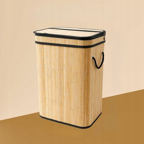 KOSZ NA PRANIE BIELIZNĘ UBRANIA POJEMNIK BAMBUSOWY Z POKRYWĄ DUŻY 72L KUFER na Arena.pl