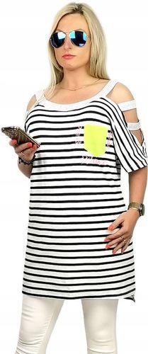 ORYGINALNA MODNA PIĘKNA DAMSKA BLUZKA TUNIKA WYCIĘTE RAMIONA 50 52 54 56 UN na Arena.pl