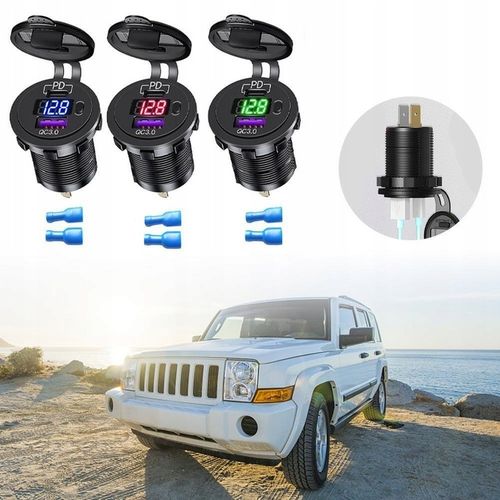 ŁADOWARKA SAMOCHODOWA USB QC3.0 + PD USB C WOLTOMIERZ PRZYCISK ON/OFF na Arena.pl