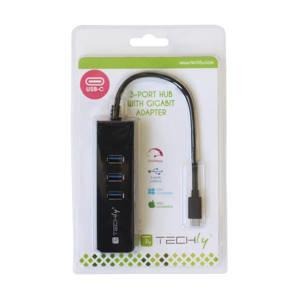 KONWERTER ADAPTER TECHLY USB-C NA GIGABIT RJ45 HUB USB 3.0 3X USB-A zdjęcie 2