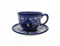 Filiżanka Bolesławiec ze Spodkiem 200 ML Kwiaty Porcelana Ręcznie Zdobiona