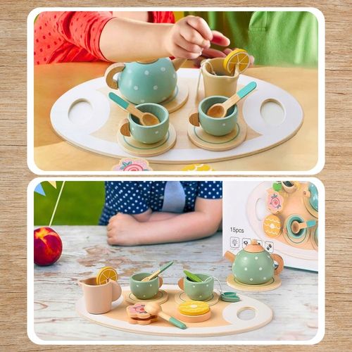 ZESTAW DO HERBATY KAWY DLA DZIECI DREWNIANY SERWIS KAWOWY DO ZABAWY PREZENT na Arena.pl