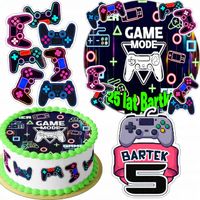 ZESTAW OPŁATEK NA TORT 20CM + 16 POSTACI - GAMER PAD GRY + IMIĘ 15CM 18CM