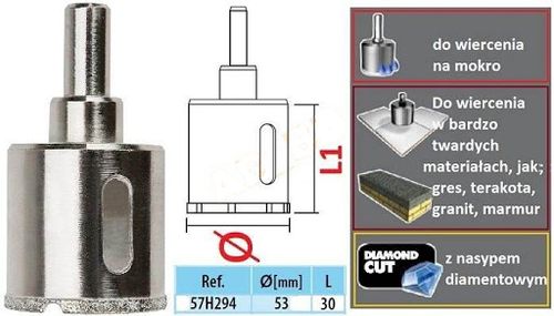 GRAPHITE WIERTŁO DIAMENTOWE DO GRESU 53MM 57H294 na Arena.pl