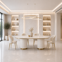 Stół owalny glamour marmur 180x90 ryflowane nogi do jadalni Luna Ecru