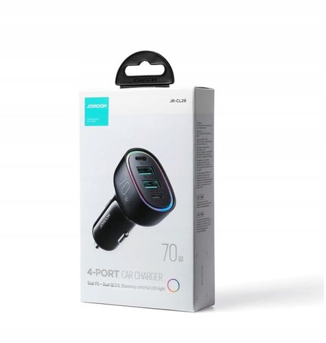 SZYBKA ŁADOWARKA SAMOCHODOWA 70W 4 PORTY 2xUSB 2xUSB-C PD QC 3.0 na Arena.pl