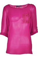 Szyfonowa, amarantowa, bluzka - 40 / L