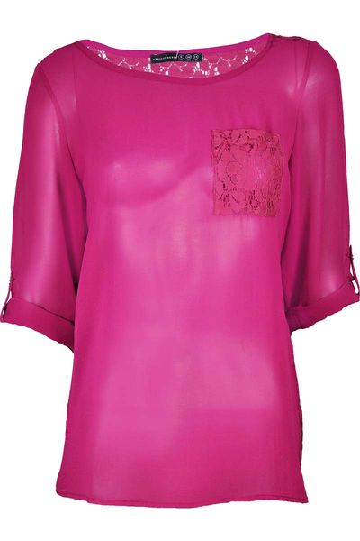 Szyfonowa, amarantowa, bluzka - 40 / L zdjęcie 1