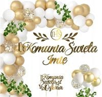 Balony dekoracje liście na KOMUNIĘ TOPPER + IMIĘ