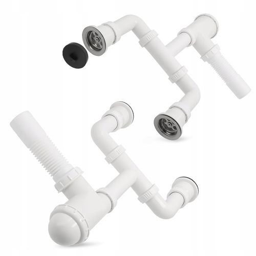 Syfon Zlewu DWUKOMOROWEGO 50 mm Odpływ PODWÓJNY Zlewozmywaka Sitko Manua W2 na Arena.pl