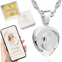 Łańcuszek Srebrny 45cm 925 MEDALIK KOMUNIJNY Matka Boska Komunii na Chrzest