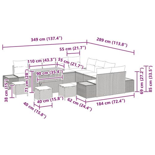Zestaw Sof na Ogród z poduszką 14 pcs Czarny Polirattan na Arena.pl