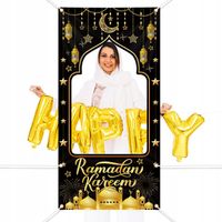 Baner do Zdjęć na Ramadan Czarno-złoty z Tkaniny 180x90 cm