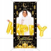 Baner do Zdjęć na Ramadan Czarno-złoty z Tkaniny 180x90 cm