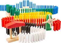 DOMINO DREWNIANE 490 Części Zestaw z Klockami Schodkami Bramą i Wiatrakiem