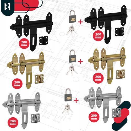 ZASUWA BRAMOWA GARAŻOWA RYGIEL BLOKADA ZAMKNIĘCIE DRZWI BRAMY CZARNA 200 MM na Arena.pl
