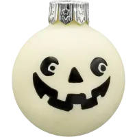 Bombka choinkowa szklana: Biała bombka z uśmiechem dyni