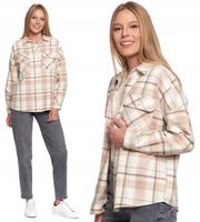 Flanelowa Bawełniana Koszula Damska W kratę Dług Rękaw beżowa MORAJ 2XL/3XL